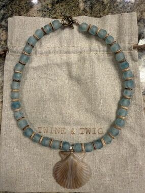 Twine & Twig Tribal Shell Necklace-Aqua